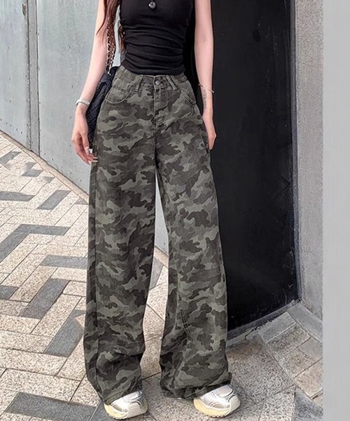 迷彩柄ワイドパンツ Kuroba パンツ 迷彩柄ワイドルーズパンツ レディース : ZOZOTOWN Yahoo