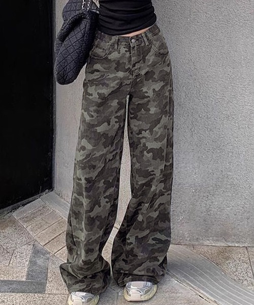 Kuroba パンツ 迷彩柄ワイドルーズパンツ レディース : ZOZOTOWN Yahoo