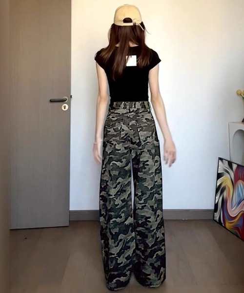 Kuroba パンツ 迷彩柄ワイドルーズパンツ レディース : ZOZOTOWN Yahoo