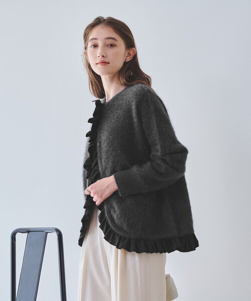 UNITED ARROWS カーディガン フォックスカシミヤ フリルコンビ