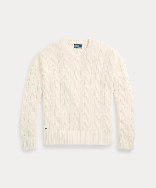 セーター ニット ビッグ フィット ケーブルニット コットン セーター メンズの画像