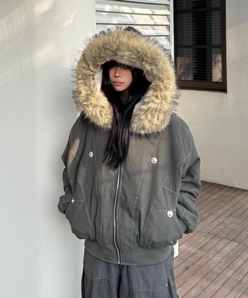 GEMEDA ブルゾン アウター フェイクファー フード付きボアライナー