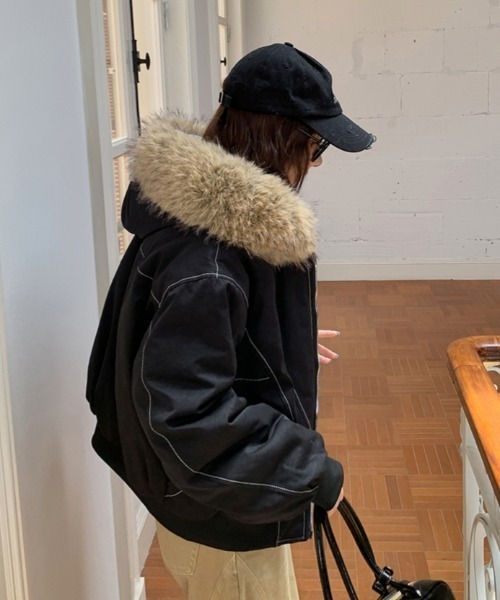GEMEDA ブルゾン アウター フェイクファー フード付きボアライナー