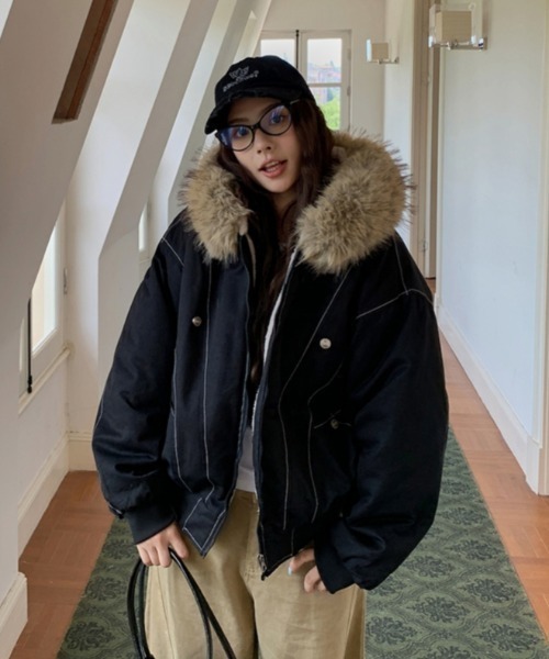 GEMEDA ブルゾン アウター フェイクファー フード付きボアライナー