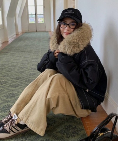 GEMEDA ブルゾン アウター フェイクファー フード付きボアライナー