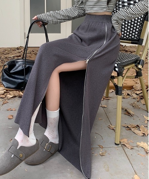 90s ウール ロングニットスカート グレー hooked 90s ウール ロングニットスカート グレー hooked スカート ニット