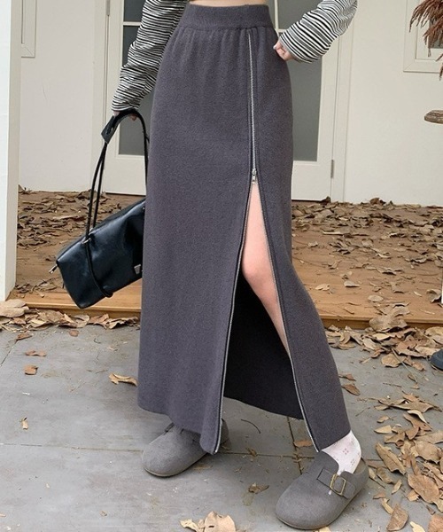 90s ウール ロングニットスカート グレー hooked 90s ウール ロングニットスカート グレー hooked スカート ニット