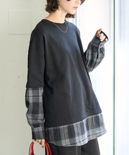 トレーナー スウェット 限定展開　チェックシャツ レイヤード 裏毛 プルオーバー レディース | FREAK'S STORE | 01