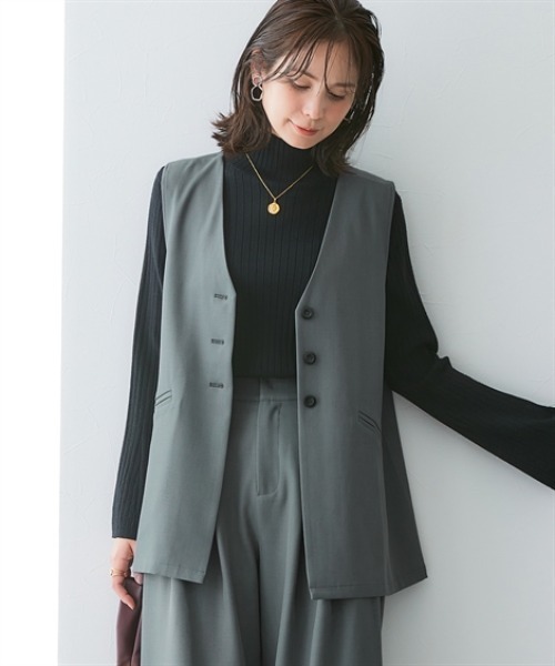 7days Life Styling ベスト ジレ 落ち感ドレープ素材ミドル丈