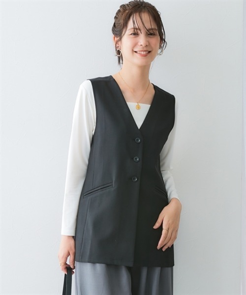 7days Life Styling ベスト ジレ 落ち感ドレープ素材ミドル丈