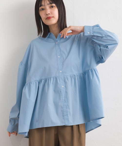 OMNES（オムネス） ブラウス シャツ ポプリンギャザー切替 レギュラー