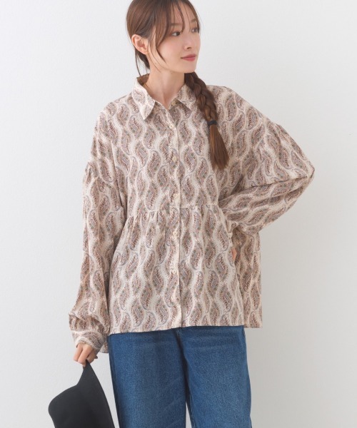 OMNES（オムネス） ブラウス シャツ ポプリンギャザー切替 レギュラー