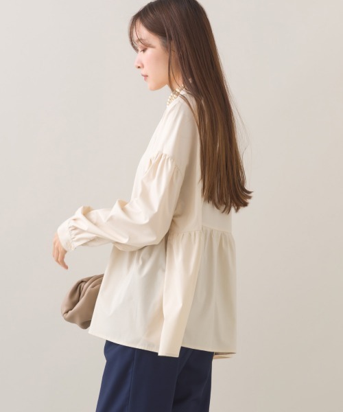 OMNES（オムネス） ブラウス シャツ ポプリンギャザー切替 レギュラー