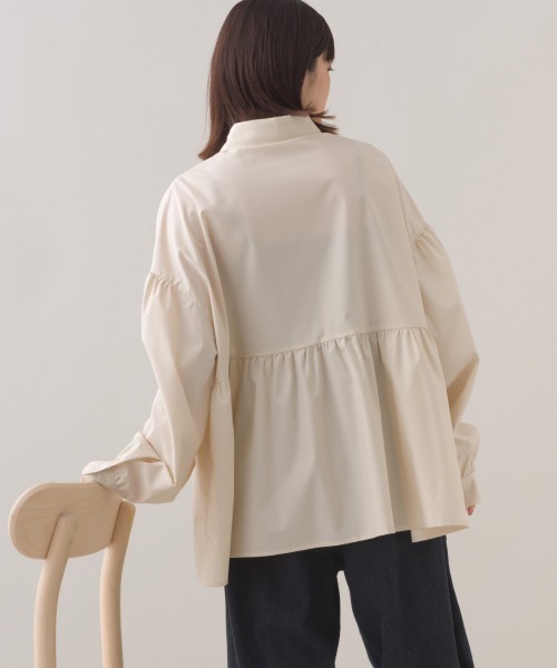 OMNES（オムネス） ブラウス シャツ ポプリンギャザー切替 レギュラー