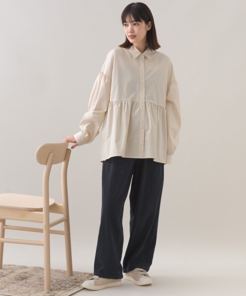 OMNES（オムネス） ブラウス シャツ ポプリンギャザー切替 レギュラー