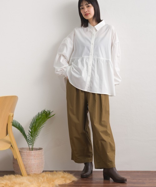 OMNES（オムネス） ブラウス シャツ ポプリンギャザー切替 レギュラー