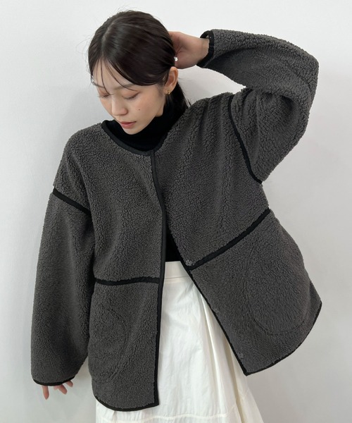 lavish gate ウール50 エコ ムートン パイピング ボア ブルゾン エコ 