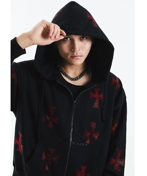 パーカー A'GEM/9 × .kom 「UNKNOWN LONDON/アンノウン ロンドン」 Cross Rhinestone Zip Hoodie(2)/クロスラインストーンジップアップパーカー(2) | UNKNOWN LONDON | 11