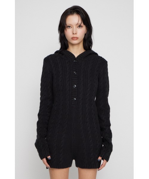 laguagem ロンパース 黒 LAGUA GEM（ラグアジェム） オールインワン HOODIE CABLE ロンパース