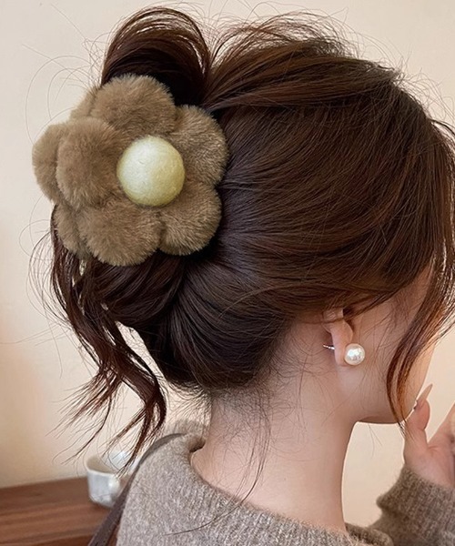 shoppinggo ヘアクリップ ヘアクリップ 花 ファー モコモコ バンス