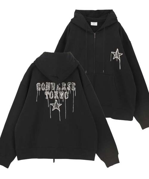 converse tokyo パーカー CONVERSE TOKYO パーカー EMBROIDED LOGO ZIP HOODIE レディース
