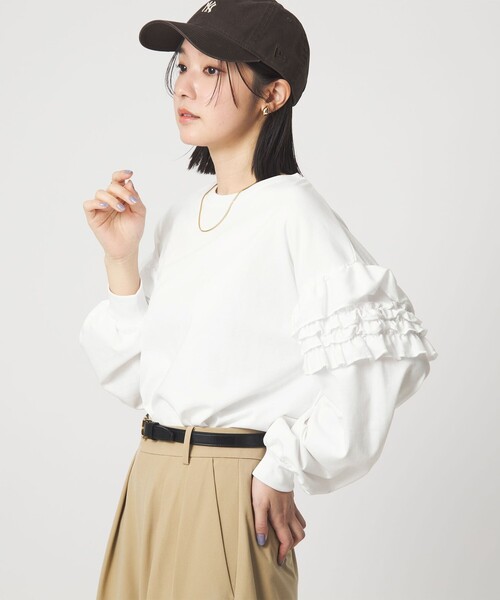 袖フリル　プルオーバー☆ミナペルホネン　ハンドメイド green label relaxing（グリーンレーベルリラクシング） tシャツ 「WEB