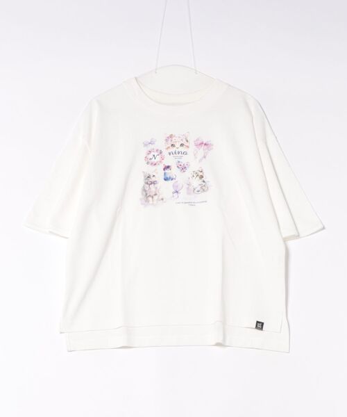 nino（ニノ） tシャツ 半袖 ＊綿100％＊ラベンダーねこプリントTシャツ