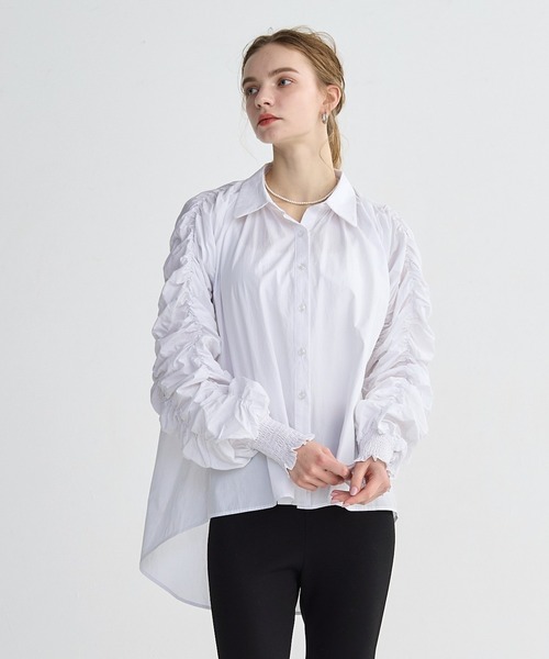 トップス Ack puffy gather blouse white BIRTHDAY BASH（バースデーバッシュ） ブラウス シャツ GATHER SLEEVE