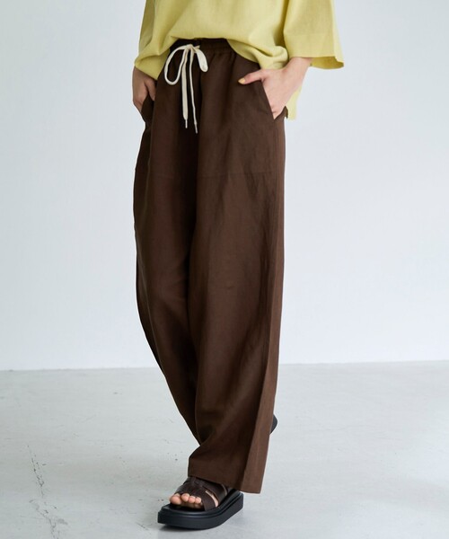 完売品　フローラルワイドリネンパンツ　M　ブラウン coen（コーエン） ワイドパンツ パンツ 「接触冷感」リネンレーヨン