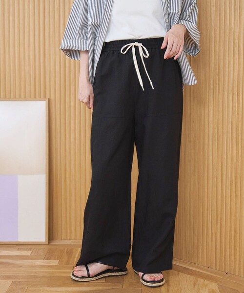 古着 00s 極太 リネン パンツ ワイド スラックス ブラウン 麻 レーヨン coen（コーエン） ワイドパンツ パンツ 「接触冷感」リネンレーヨン