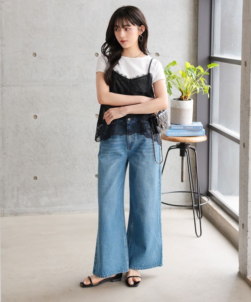 tシャツ 半袖 「 低身長向けサイズ 」 2点セット レースキャミソール