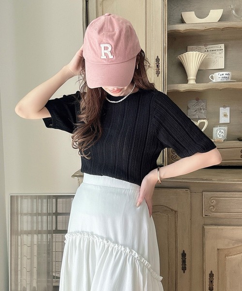 「Meiru」 7分袖ニット LARGE チャコール レディース_画像4