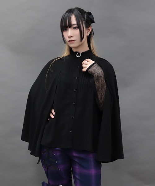 美品 heve ヘイヴ ケープドッキングブラウス　ブラック NIBBLE POISON（ニブルポイズン） ブラウス シャツ ブローチ付ケープ