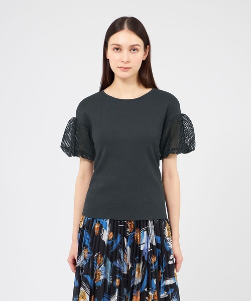 tシャツ 「La maglia estate」 メッシュパフスリーブ ニットプルオーバー レディースの画像