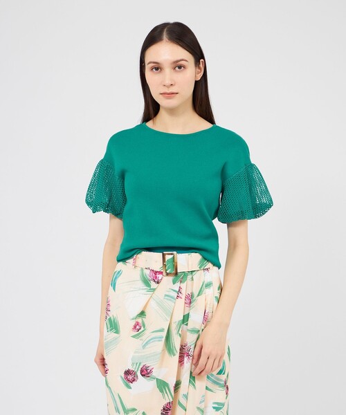 tシャツ 「La maglia estate」 メッシュパフスリーブ ニットプルオーバー レディースの画像
