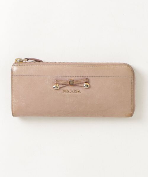 PRADA サフィアーノラウンドリボン付き長財布 ベージュ系 PRADA（プラダ） サフィアーノレザー リボン 財布 - ベージュ