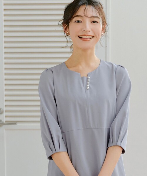 「Tiaclasse」 7分袖ワンピース L サックスブルー レディース_画像6