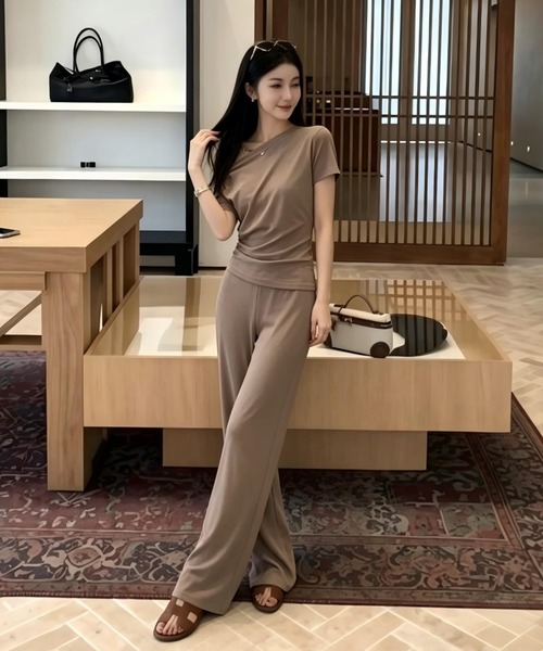 Aelina セットアップ オフショルダートップス+パンツセットアップ