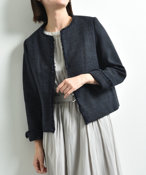 「INTERPLANET」 ノーカラージャケット LARGE ネイビー レディース_画像9