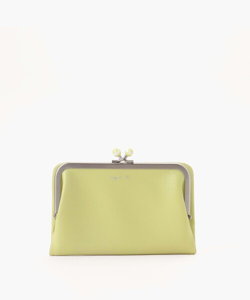 未使用　agnes b. レザー三つ折り財布 がま口　グリーン×ホワイト agnes b.（アニエスベー） 財布 レザー がま口 ウォレット ”Irene