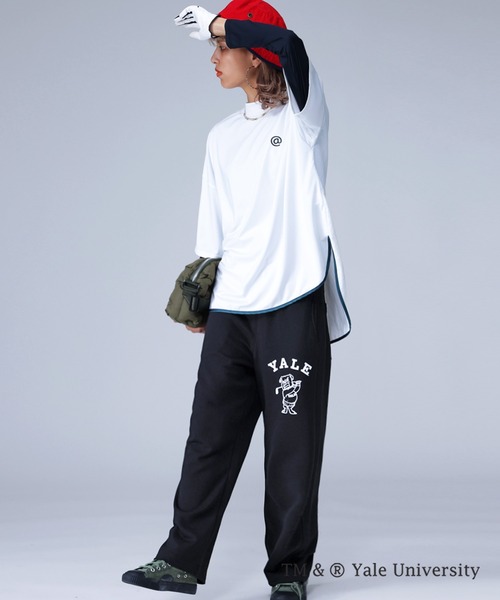 黒 ロゴプリント パンツ antiqua パンツ YALE ロゴプリントパンツ レディース メンズ