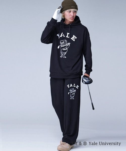 黒 ロゴプリント パンツ antiqua パンツ YALE ロゴプリントパンツ レディース メンズ