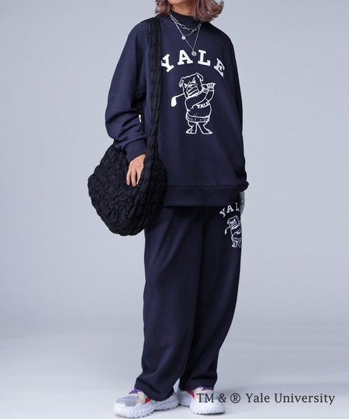 黒 ロゴプリント パンツ antiqua パンツ YALE ロゴプリントパンツ レディース メンズ
