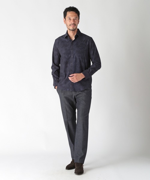 MEN'S BIGI シャツ トラッド迷彩スエード調プリントシャツ メンズ