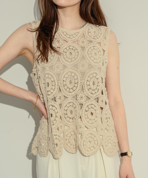 NEUNA（ヌナ） tシャツ クロシェレースリーブトップス レディース