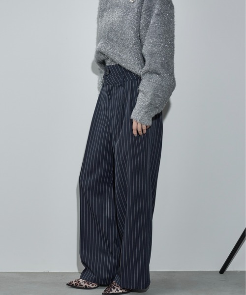 THE Yon パンツ ダブルウエストピンストライプタックパンツ