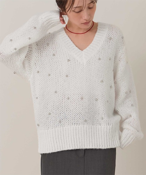みきて miette（ミエット） ニット セーター シルバービーズVネックニット