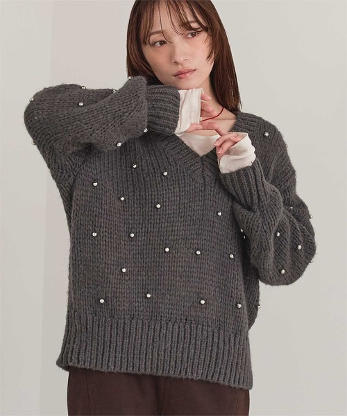 miette（ミエット） ニット セーター シルバービーズVネックニット