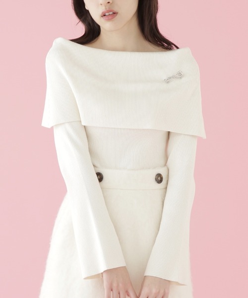 ジルバイジルスチュアート白パール付ニットフリーサイズ秋ホワイトベージュ冬レディー JILL by JILL STUART（ジルバイジルスチュアート） ニット セーター