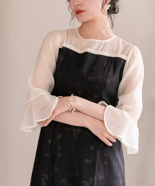 ドレス ペタルスリーブフラワー刺繍ドレス_18